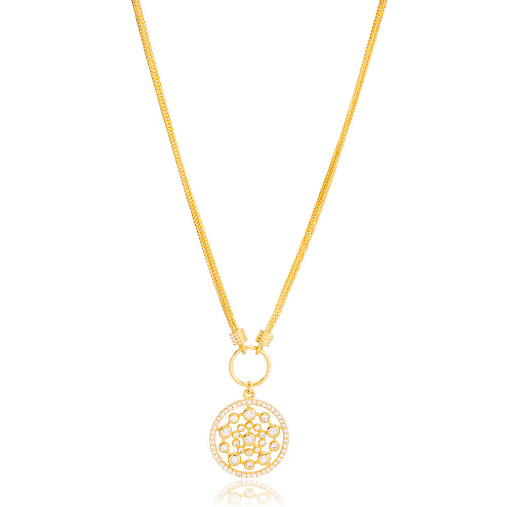 Flower of Life CZ Stone Round Style Pendant Necklace Turkish 925 Sterling  Silver Jewelry