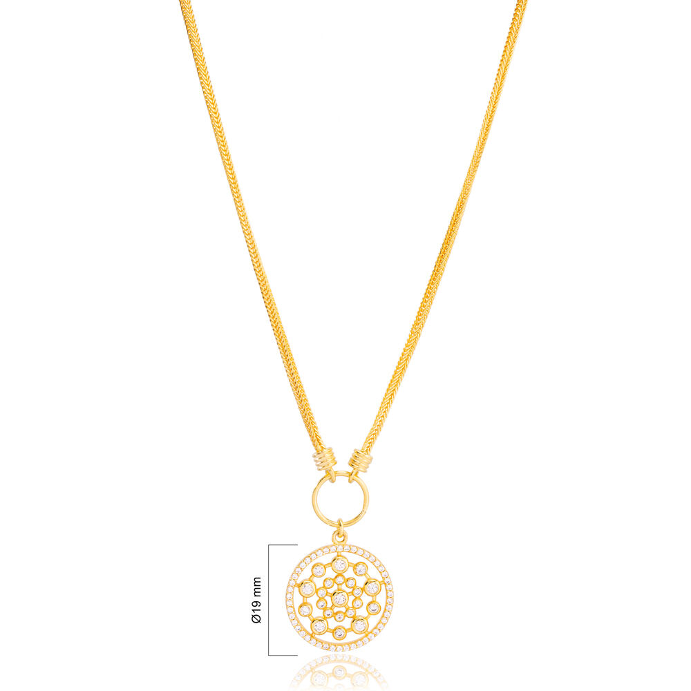 Flower of Life CZ Stone Round Style Pendant Necklace Turkish 925 Sterling Silver Jewelry
