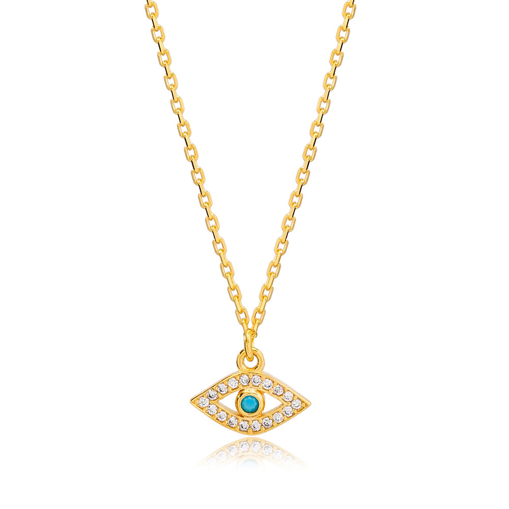 Best Selling Evil Eye Design Turquoise Stone Charm Necklace Turkish 925 Sterling Silver Jewelry