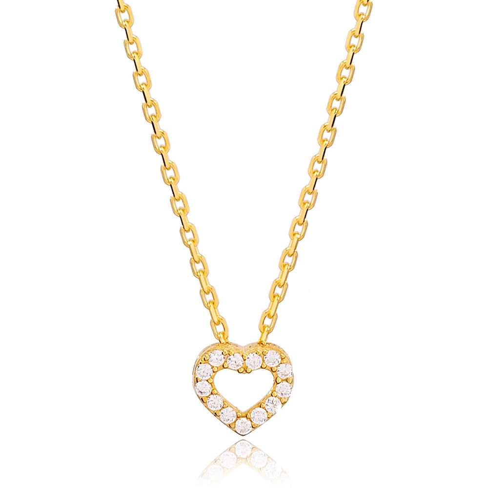 Trend Cable Chain Zircon Stone Hollow Heart Charm Necklace Turkish 925 Sterling Silver Jewelry