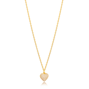 Luxury Fashion Heart Design Zircon Charm Necklace Turkish 925 Sterling Silver Jewelry