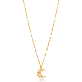 New Arrival Trend Zircon Moon Design Charm Necklace Turkish 925 Sterling Silver Jewelry