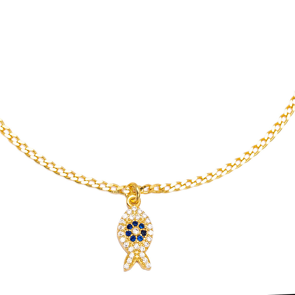 Dainty Fish Design Sapphire and Zircon Stone Gourmet Chain Anklet Wholesale Handmade 925 Sterling Silver Jewelry