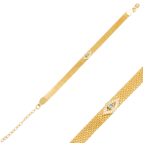 Best Selling Evil Eye Design Mesh Chain Bracelet Handmade Wholesale Turkish 925 Sterling Silver Jewelry
