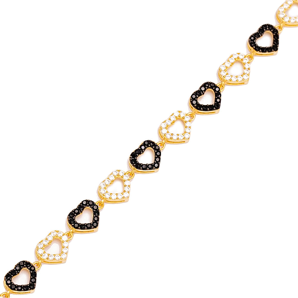 Lovely Mix Heart Design Zircon Stone Charm Bracelet Handmade Wholesale Turkish 925 Sterling Silver Jewelry