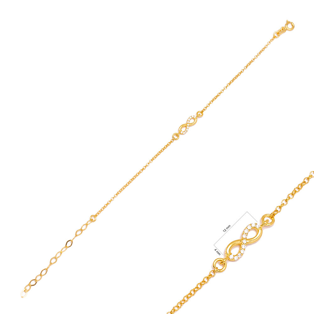 Link Chain Infinity Zircon Charm Bracelet Handmade Wholesale Turkish 925 Sterling Silver Jewelry