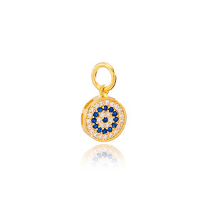 Elegant Round Design Sapphire and Zircon Stone Charm Wholesale Handmade Turkish 925 Silver Sterling Jewelry