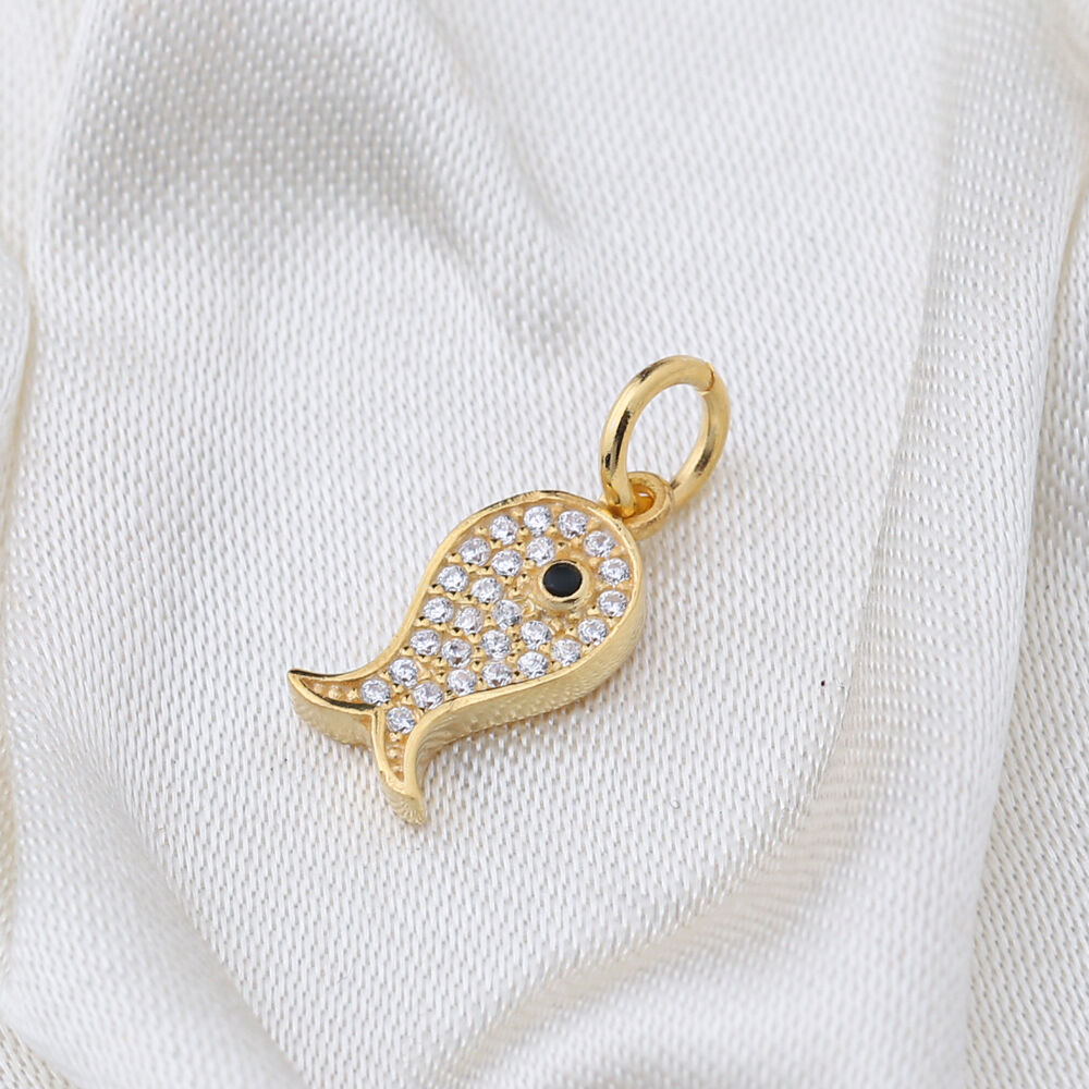 Black Eye Fish Dangle Zircon Stone Charm Wholesale Handmade Turkish 925 Silver Sterling Jewelry