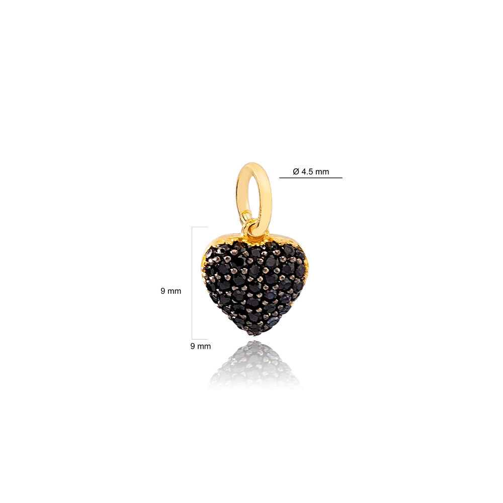 Chic Black Heart Zircon Stone Dangle Charm Wholesale Handmade Turkish 925 Silver Sterling Jewelry
