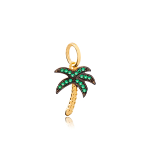 Palm Tree Emerald Stone Dangle Charm 925 Sterling Silver Wholesale Turkish Jewelry