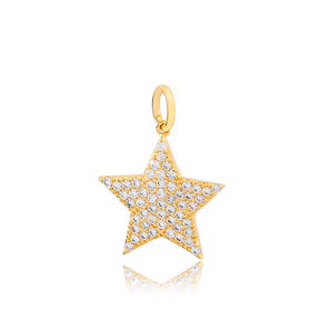 Star Shape Clear Zircon Stone Charm Turkish Handcrafted Wholesale 925 Sterling Silver Jewelry