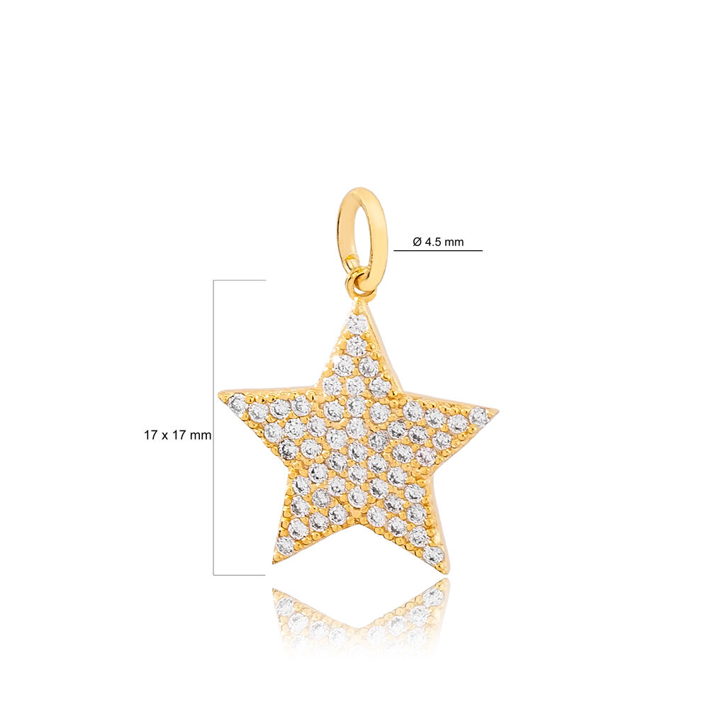 Star Shape Clear Zircon Stone Charm Turkish Handcrafted Wholesale 925 Sterling Silver Jewelry