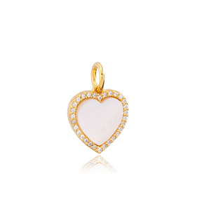 Mother of Pearl Heart Design Dangle Charm Handmade Turkish  Wholesale  925 Sterling Silver Jewelry