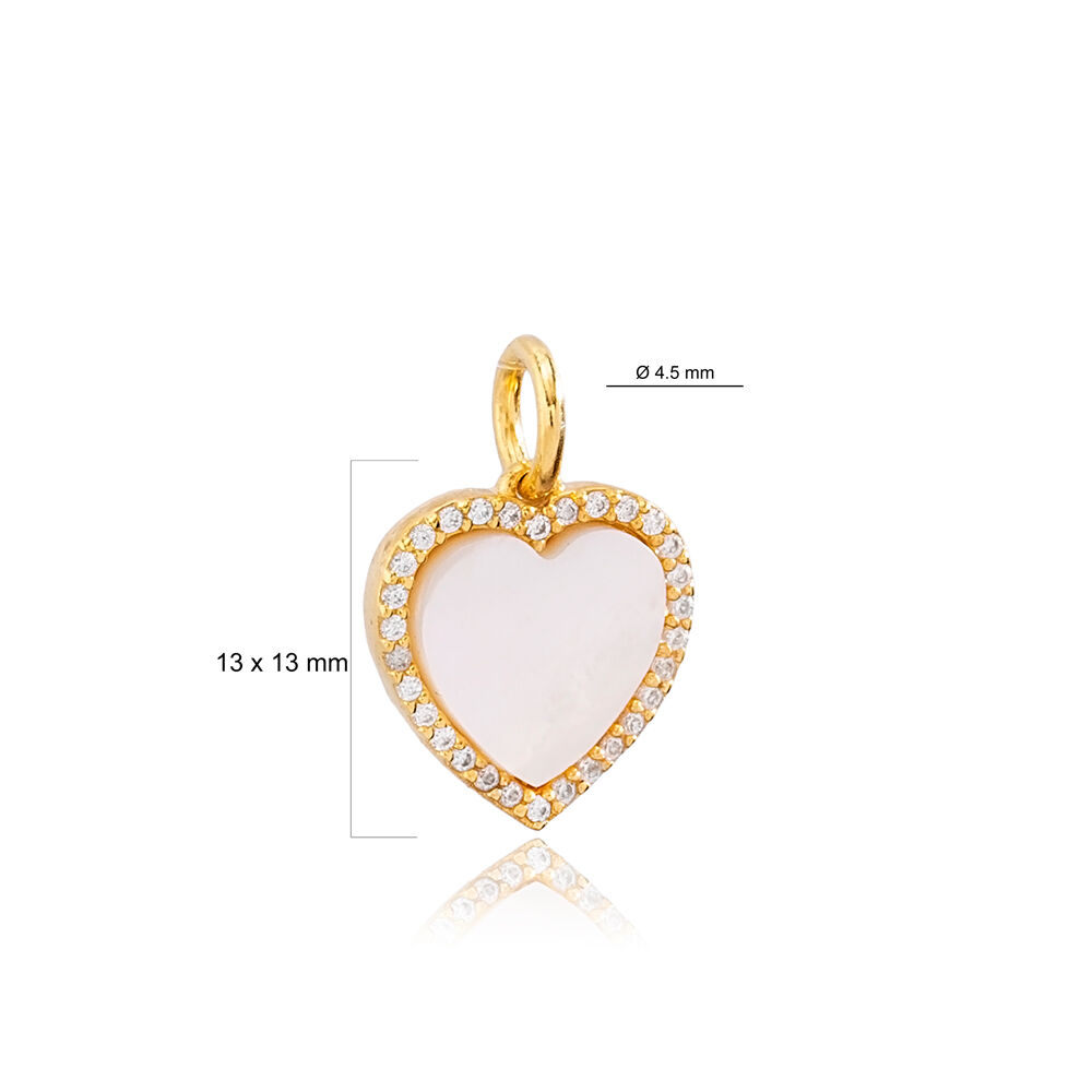 Mother of Pearl Heart Design Dangle Charm Handmade Turkish  Wholesale  925 Sterling Silver Jewelry