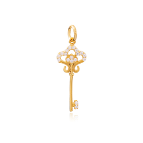 Elegant Key Design Necklace Dangle Charm  Handmade Turkish  Wholesale  925 Sterling Silver Jewelry