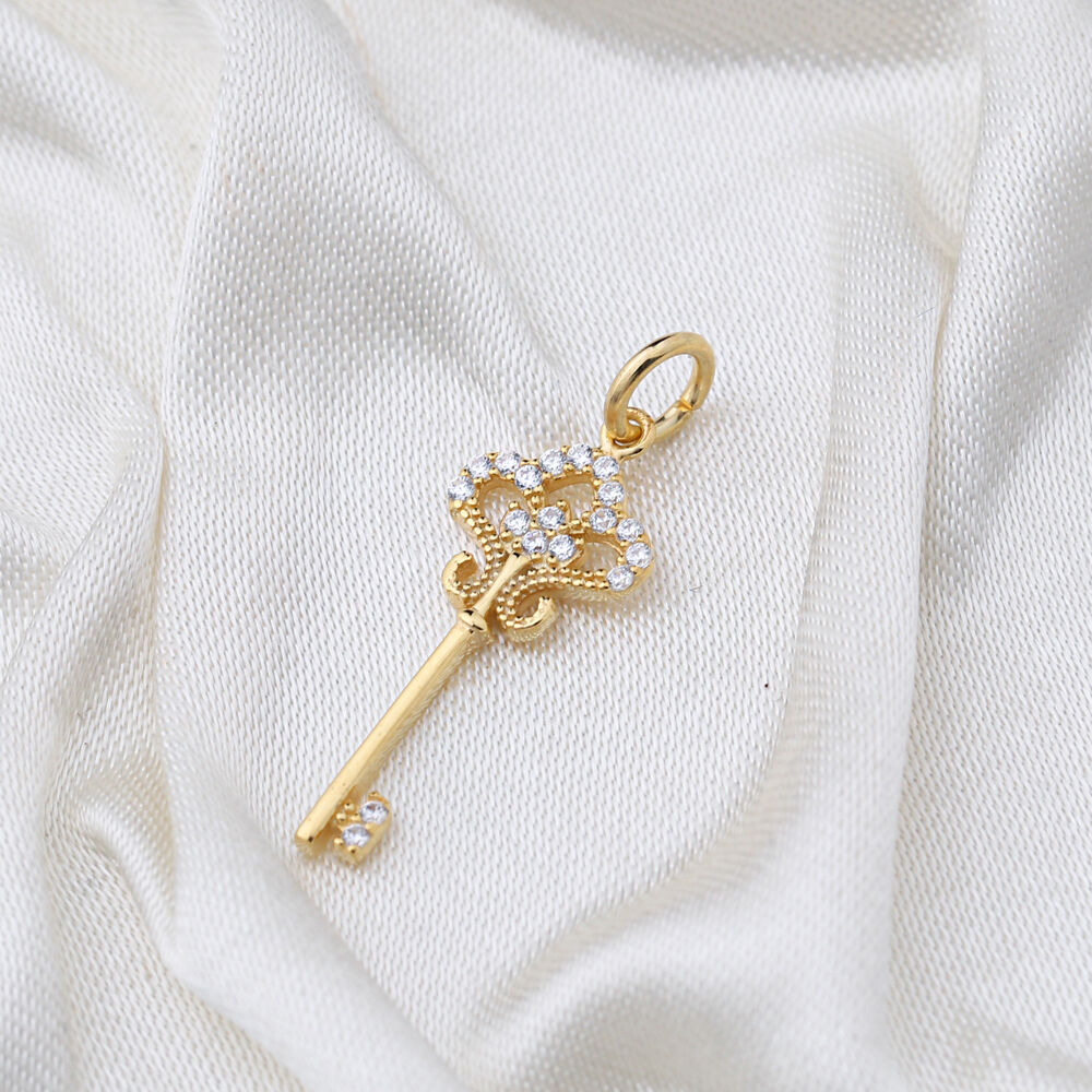 Elegant Key Design Necklace Dangle Charm  Handmade Turkish  Wholesale  925 Sterling Silver Jewelry