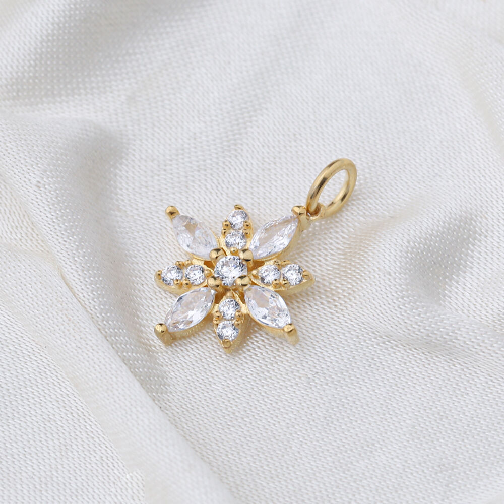 Flower Zirconia and Citrine Stone Detailed  Handmade 925 Sterling Silver Wholesale Turkish  Charm Jewelry