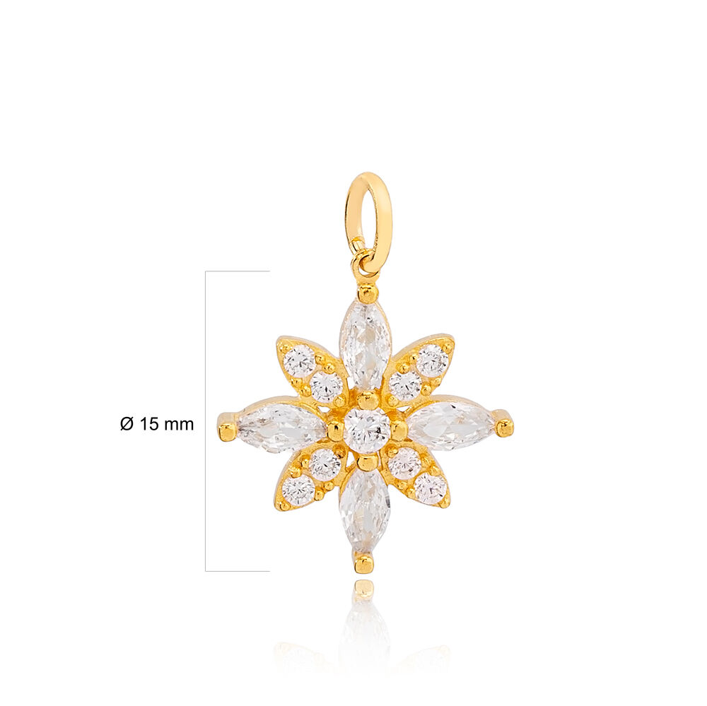Flower Zirconia and Citrine Stone Detailed  Handmade 925 Sterling Silver Wholesale Turkish  Charm Jewelry
