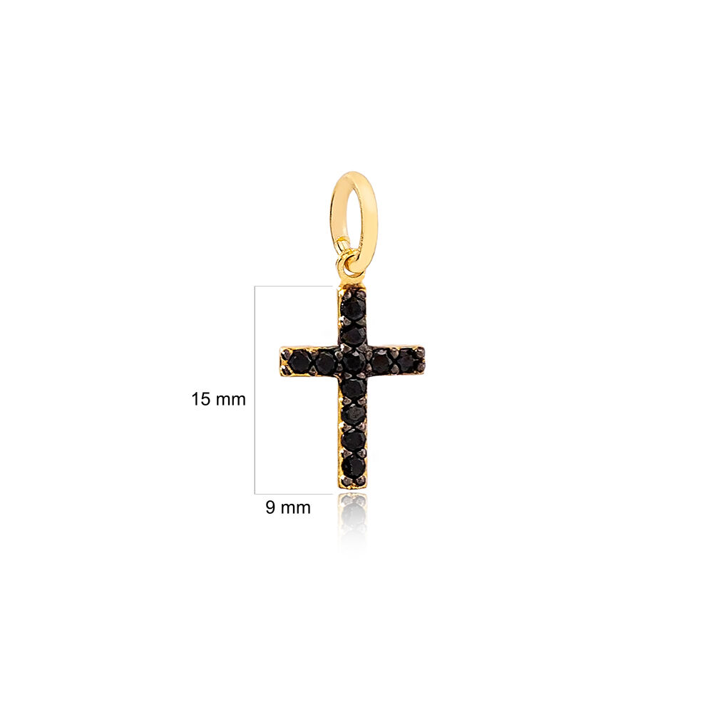 Symbolic Cross Design Black Zirconia Stone Necklace Charm  Handmade  Wholesale Turkish  925 Sterling Silver Jewelry