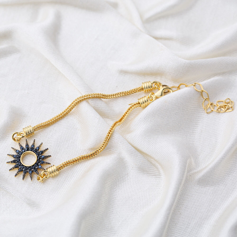 Sun Black Zircon Charm Bracelet Handmade Wholesale Turkish  925 Sterling Silver Jewelry