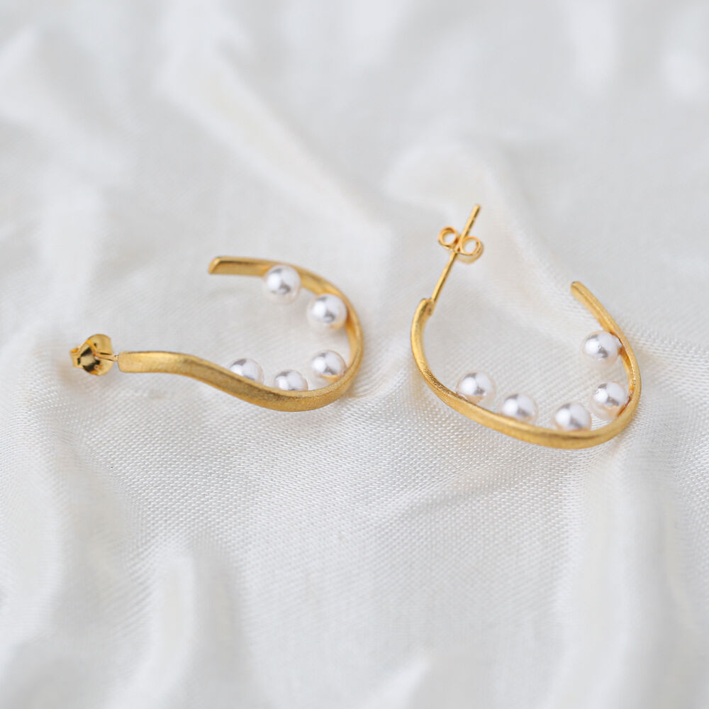 Multi Pearl Design 22K Gold Plated Turkey Handmade 925 Sterling Silver Stud Earrings Jewelry