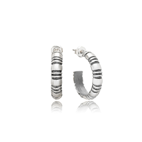 Plain Oxidized Plated Stud Hoop Earrings Handcrafted Wholesale 925 Sterling Silver Jewelry
