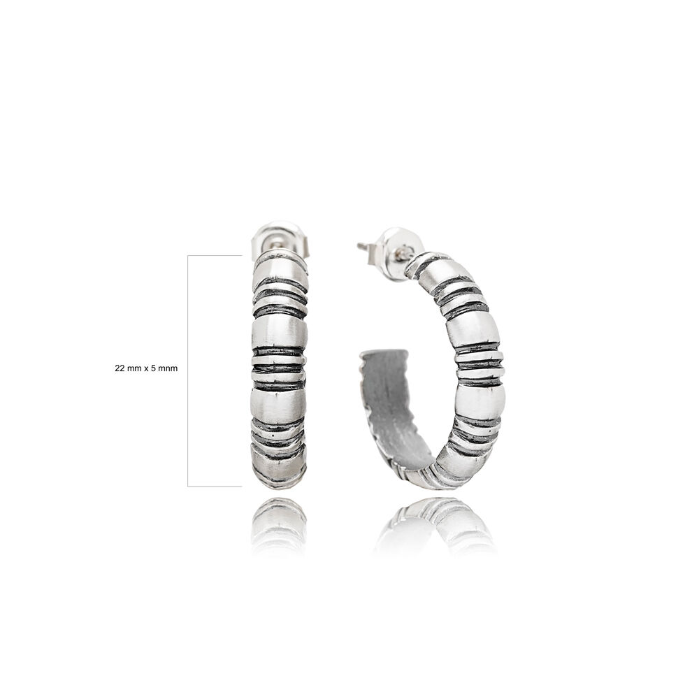 Plain Oxidized Stud Hoop Earrings Handcrafted Wholesale 925 Sterling Silver Jewelry
