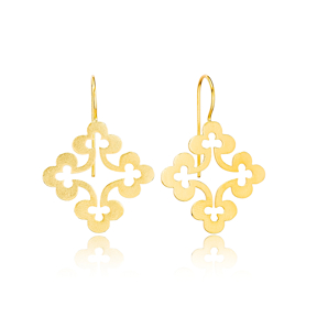 Four Clover Vintage Style 22K Gold Plated Dangle Earrings  Handcrafted Theia Wholesale 925 Sterling Silver Jewelry