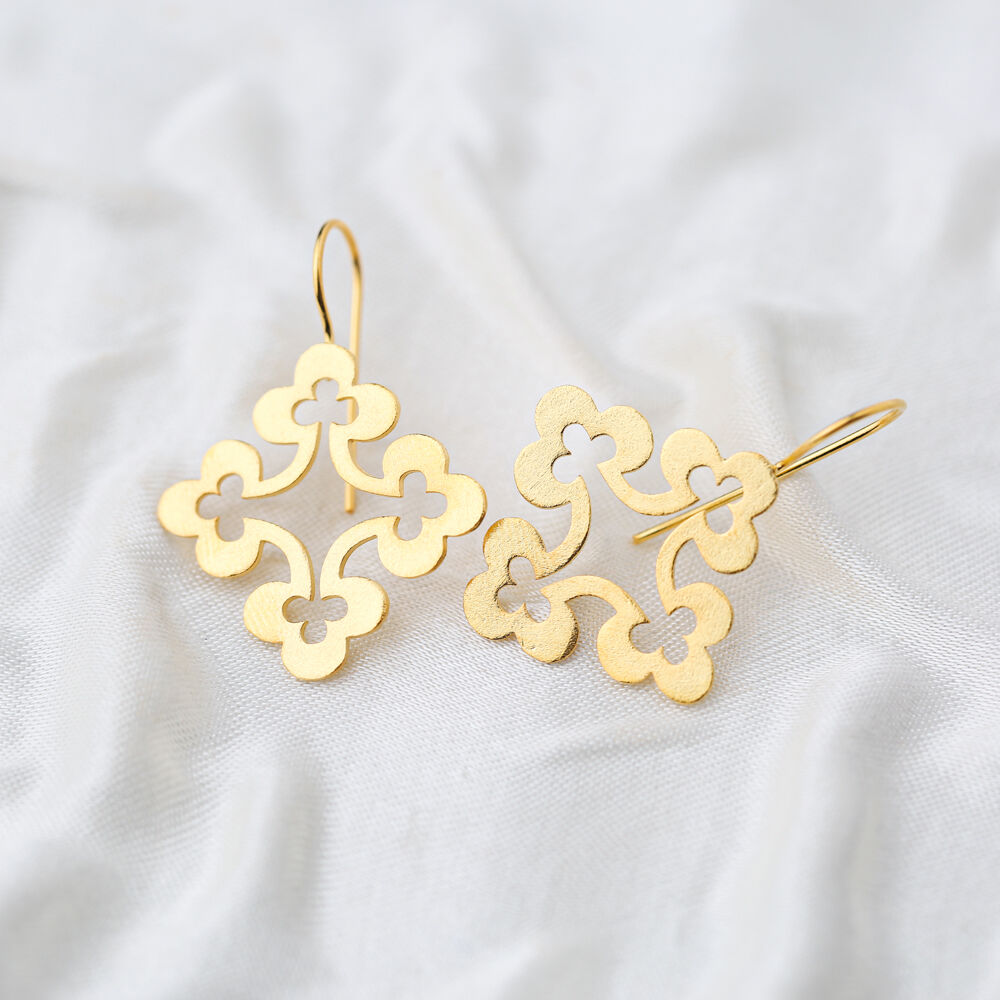 Four Clover Vintage 22K Gold Plated Dangle Earrings  Handcrafted Theia Wholesale 925 Sterling Silver Jewelry