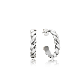 Twisted Stud Design Oxidized Plated Handcrafted Wholesale 925 Sterling Silver Hoop Earrings Jewelry