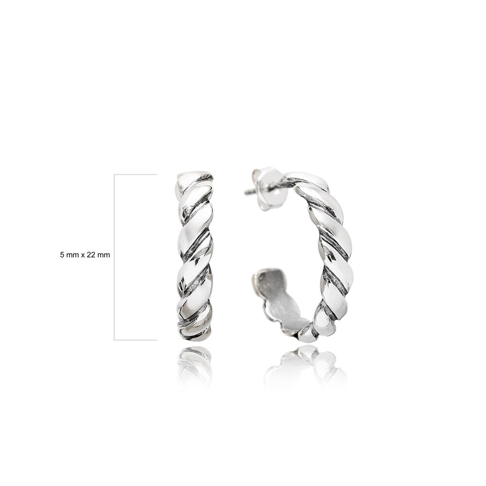 Twisted Stud Oxidized Plated Handcrafted Wholesale 925 Sterling Silver Hoop Earrings Jewelry