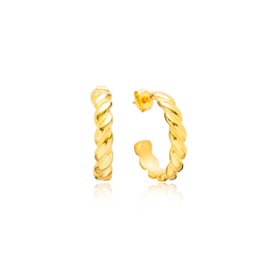 Twisted 22K Gold Plated Stud Design Handcrafted Wholesale 925 Sterling Silver Hoop Earrings Jewelry