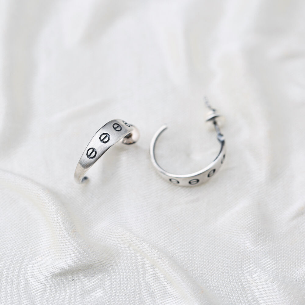 Symbol Stud Style Oxidized Plated  Handcrafted Wholesale 925 Sterling Silver Hoop Earrings Jewelry