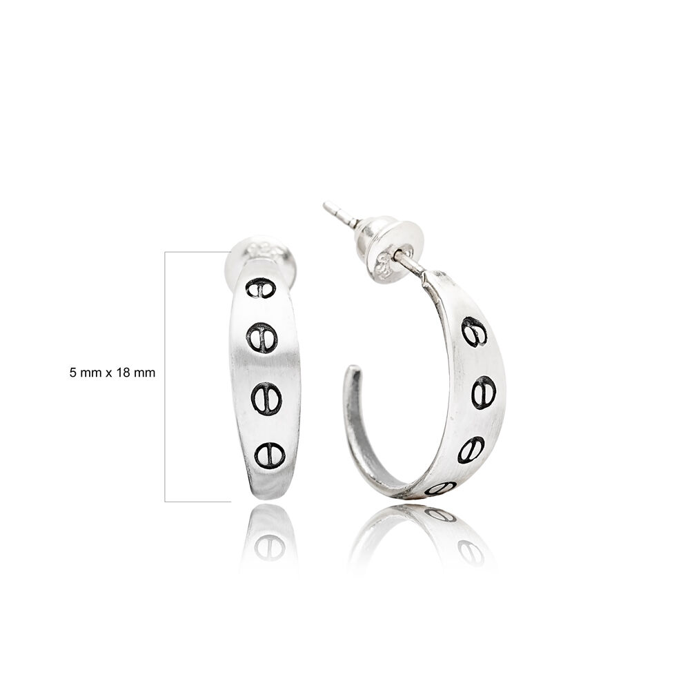 Symbol Stud Style Oxidized Handcrafted Wholesale 925 Sterling Silver Hoop Earrings Jewelry