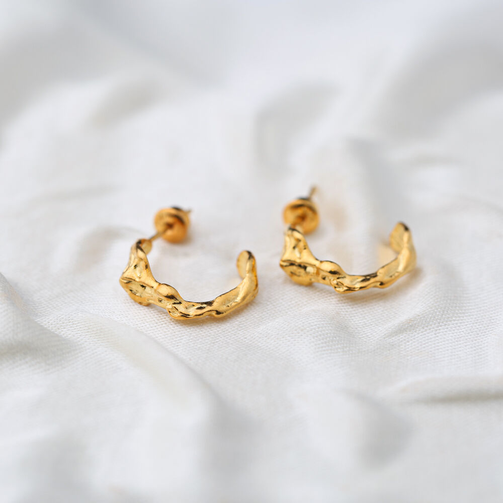 Irregular Shape 22K Gold Plated Hoop Earrings  Handcrafted Wholesale 925 Sterling Silver Turkish Jewelry