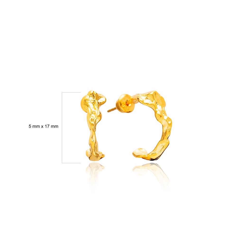 Irregular Shape 22K Gold Plated Hoop Earrings  Handcrafted Wholesale 925 Sterling Silver Turkish Jewelry