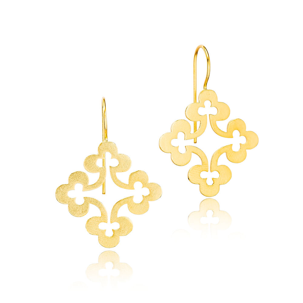 Four Clover Vintage 22K Gold Plated Dangle Earrings  Handcrafted Theia Wholesale 925 Sterling Silver Jewelry