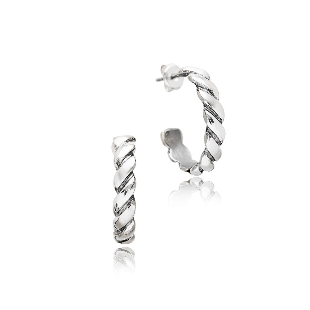 Twisted Stud Design Oxidized Plated Handcrafted Wholesale 925 Sterling Silver Hoop Earrings Jewelry