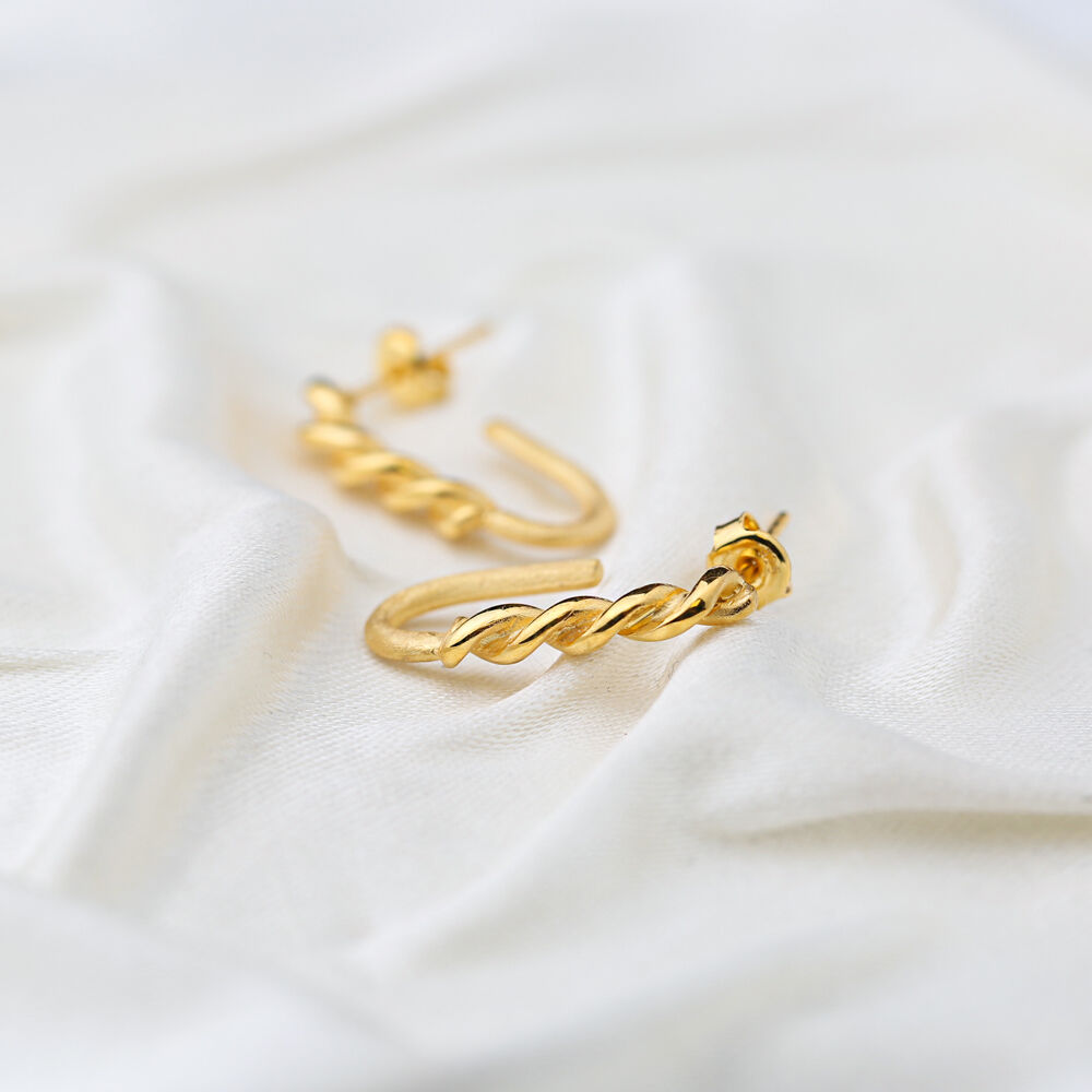 Spiral Hook 22K Gold Plated Handcrafted Wholesale 925 Sterling Silver Stud Earrings Jewelry