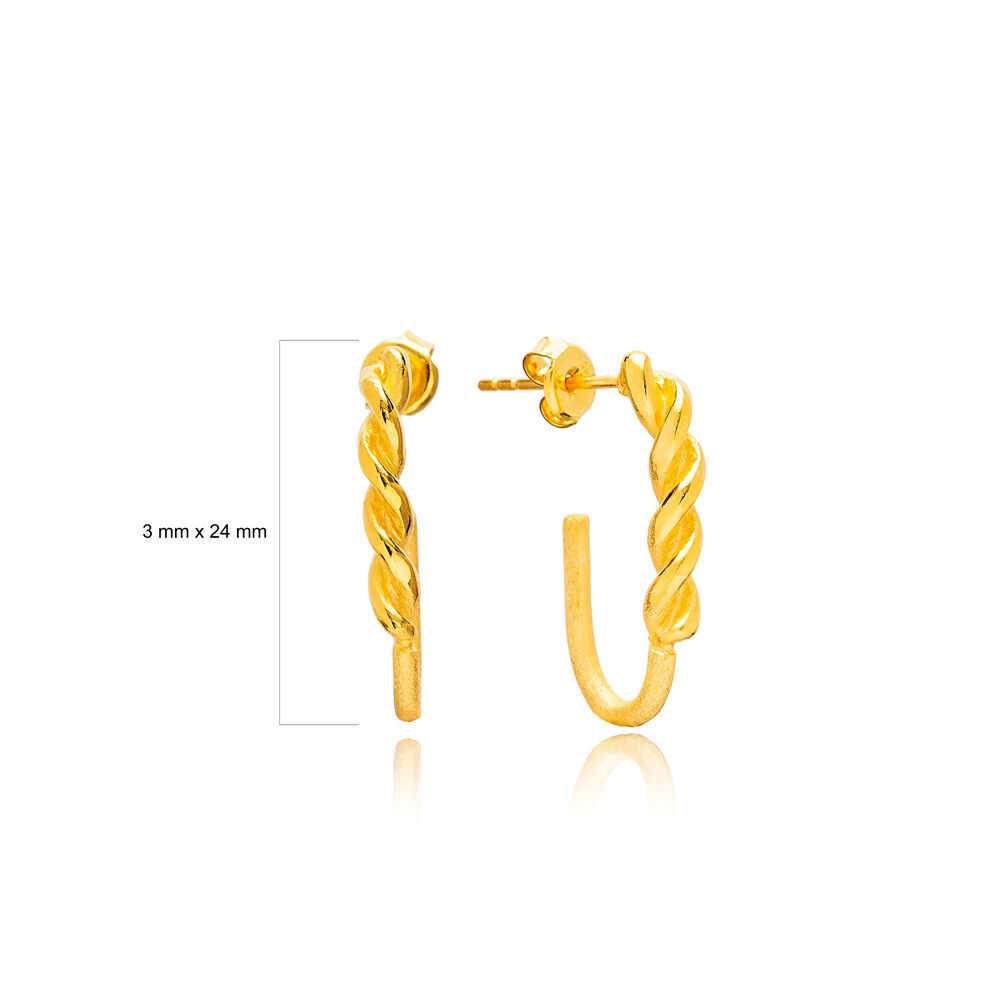 Spiral Hook Design 22K Gold Plated Handcrafted Wholesale 925 Sterling Silver Stud Earrings Jewelry