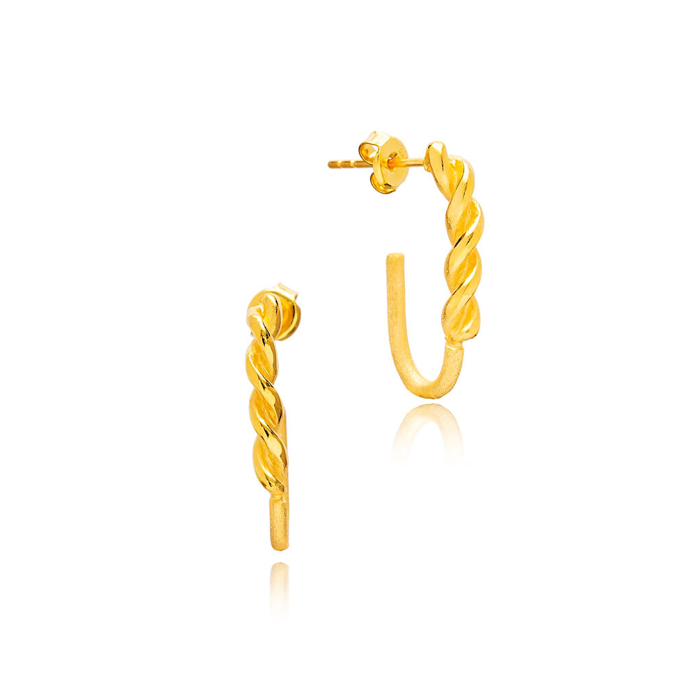 Spiral Hook 22K Gold Plated Handcrafted Wholesale 925 Sterling Silver Stud Earrings Jewelry