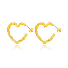 Heart 22K Gold Plated Stud Earrings Handcrafted Turkish Wholesale 925 Sterling Silver Jewelry