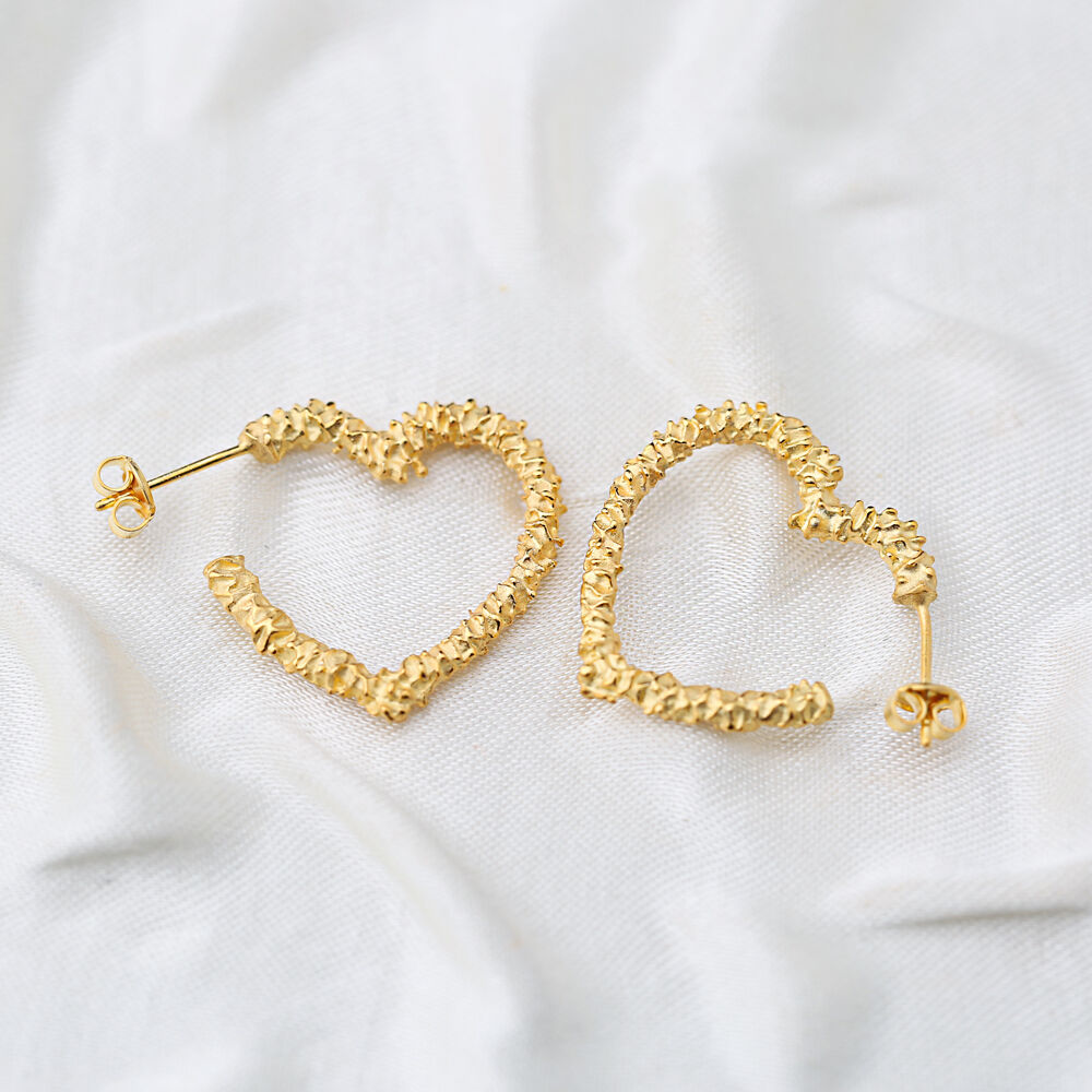Heart 22K Gold Plated Stud Earrings Handcrafted Turkish Wholesale 925 Sterling Silver Jewelry