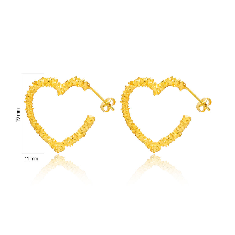Heart 22K Gold Plated Handcrafted Turkish Wholesale 925 Sterling Silver Stud Earrings Jewelry
