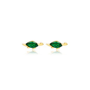 Turtle Emerald Stone Stud Earrings Handcrafted Turkish Wholesale 925 Sterling Silver Jewelry