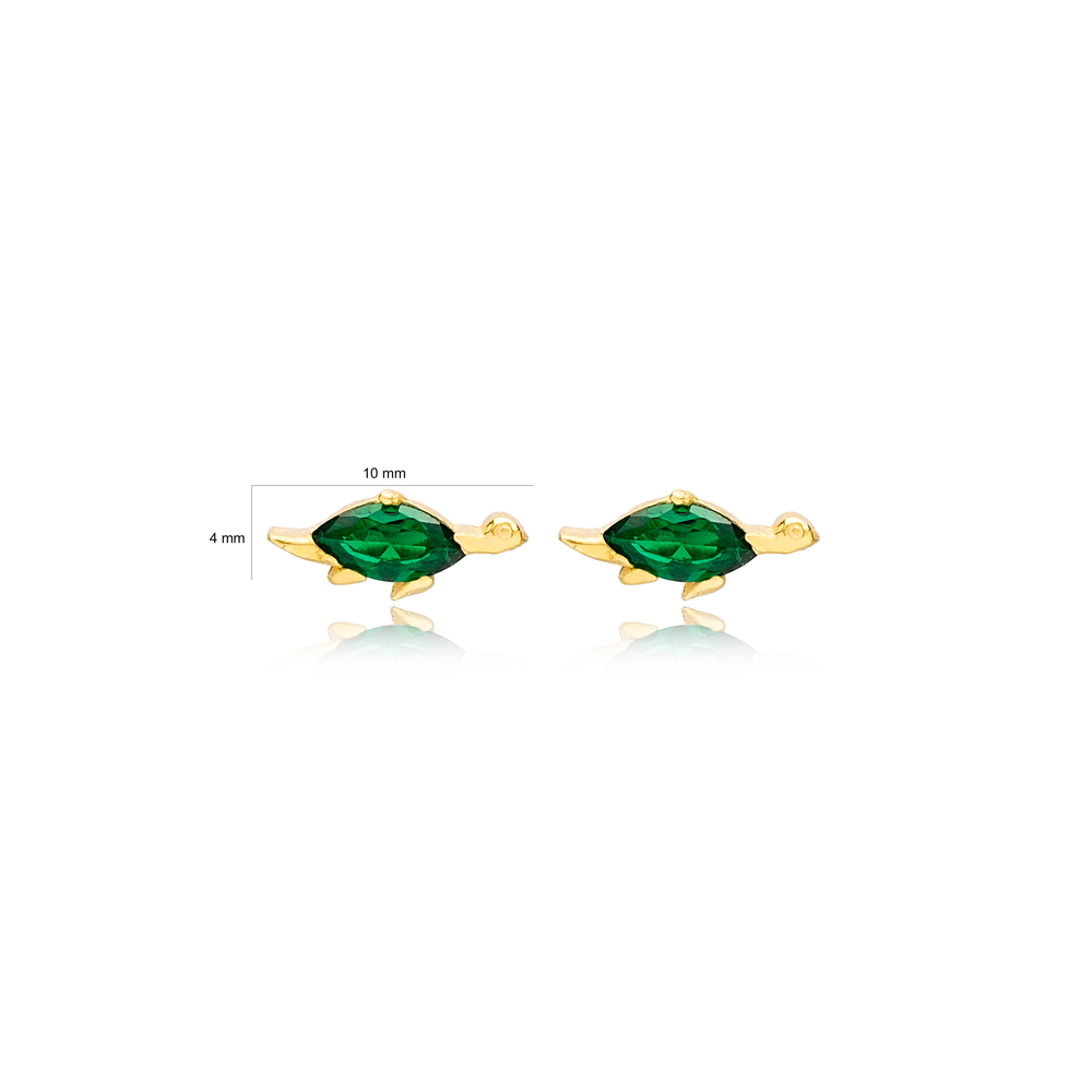Turtle Emerald Stone Stud Earrings Handcrafted Turkish Wholesale 925 Sterling Silver Jewelry