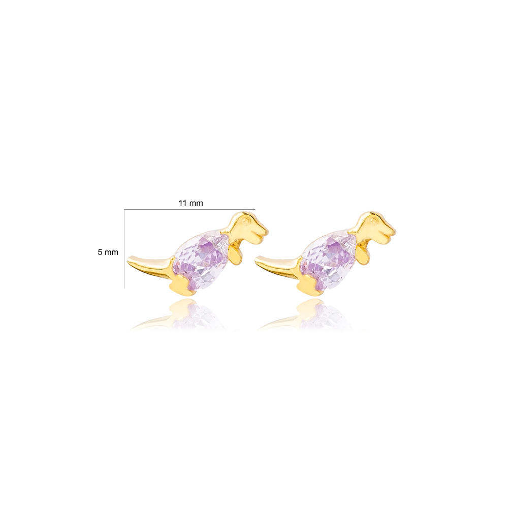 Dinosaur Amethyst Handcrafted Turkish Wholesale 925 Sterling Silver  Stud Earrings Jewelry