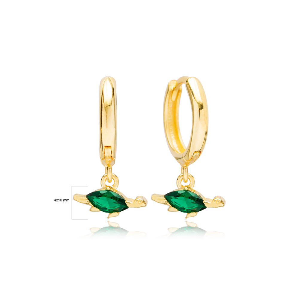 Emerald Turtle Handcrafted Dangle Earrings Turkish Wholesale 925 Sterling Silver Jewelry
