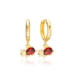 Garnet Rhinoceros Shape Handmade Turkish Wholesale 925 Sterling Silver Dangle Earrings Jewelry