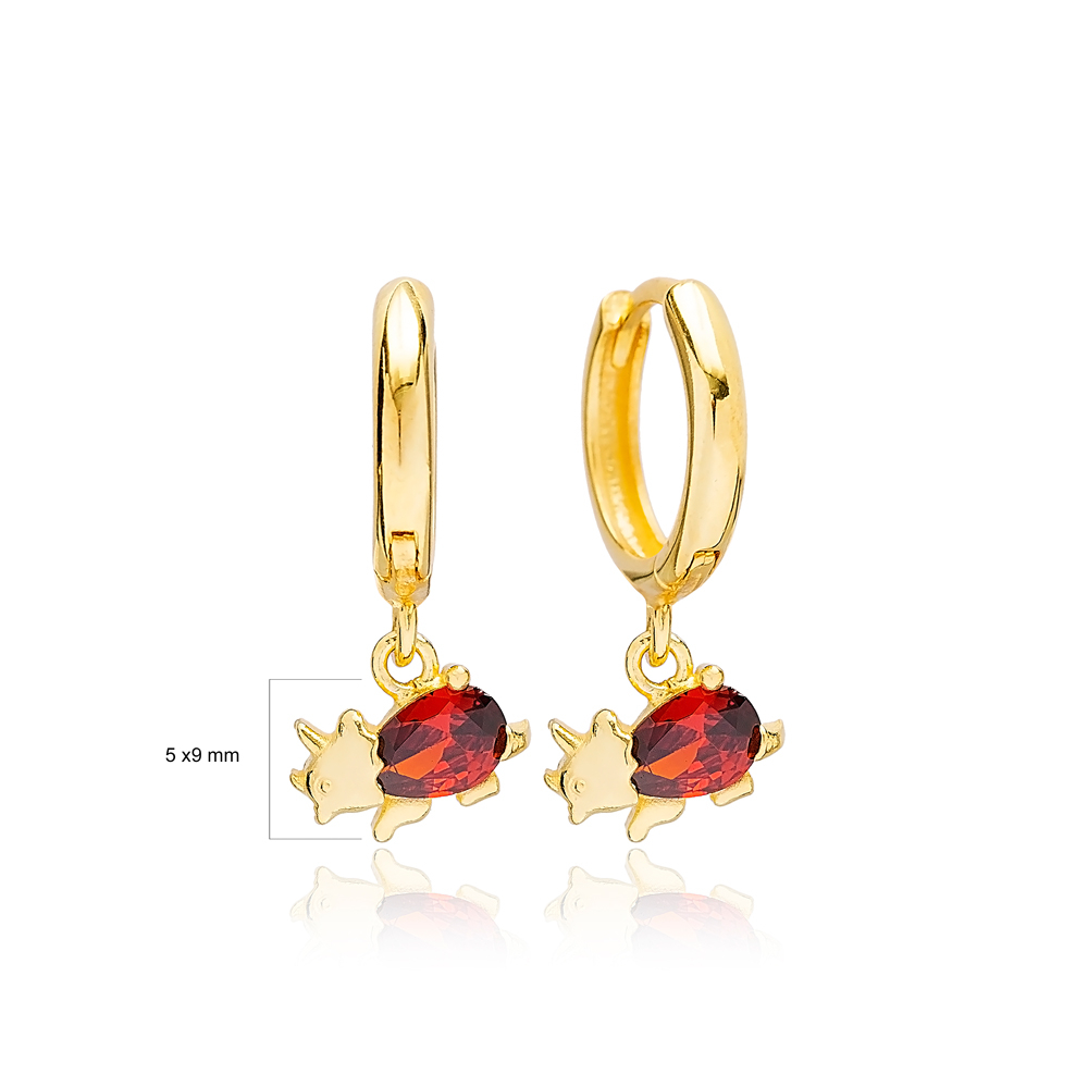 Garnet Rhinoceros Shape Handmade Turkish Wholesale 925 Sterling Silver Dangle Earrings Jewelry